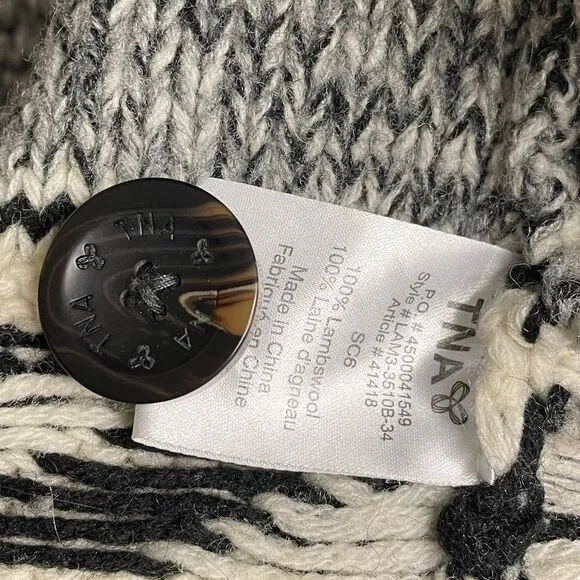 ARITZIA Tna Sea To Sky Lambswool Button Front Cardigan Sweater Gray Cream S