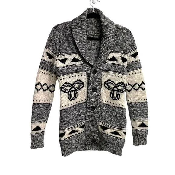 ARITZIA Tna Sea To Sky Lambswool Button Front Cardigan Sweater Gray Cream S