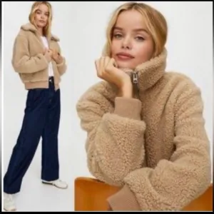 Aritzia Wilfred Free Cropped Teddy Jacket Sz L