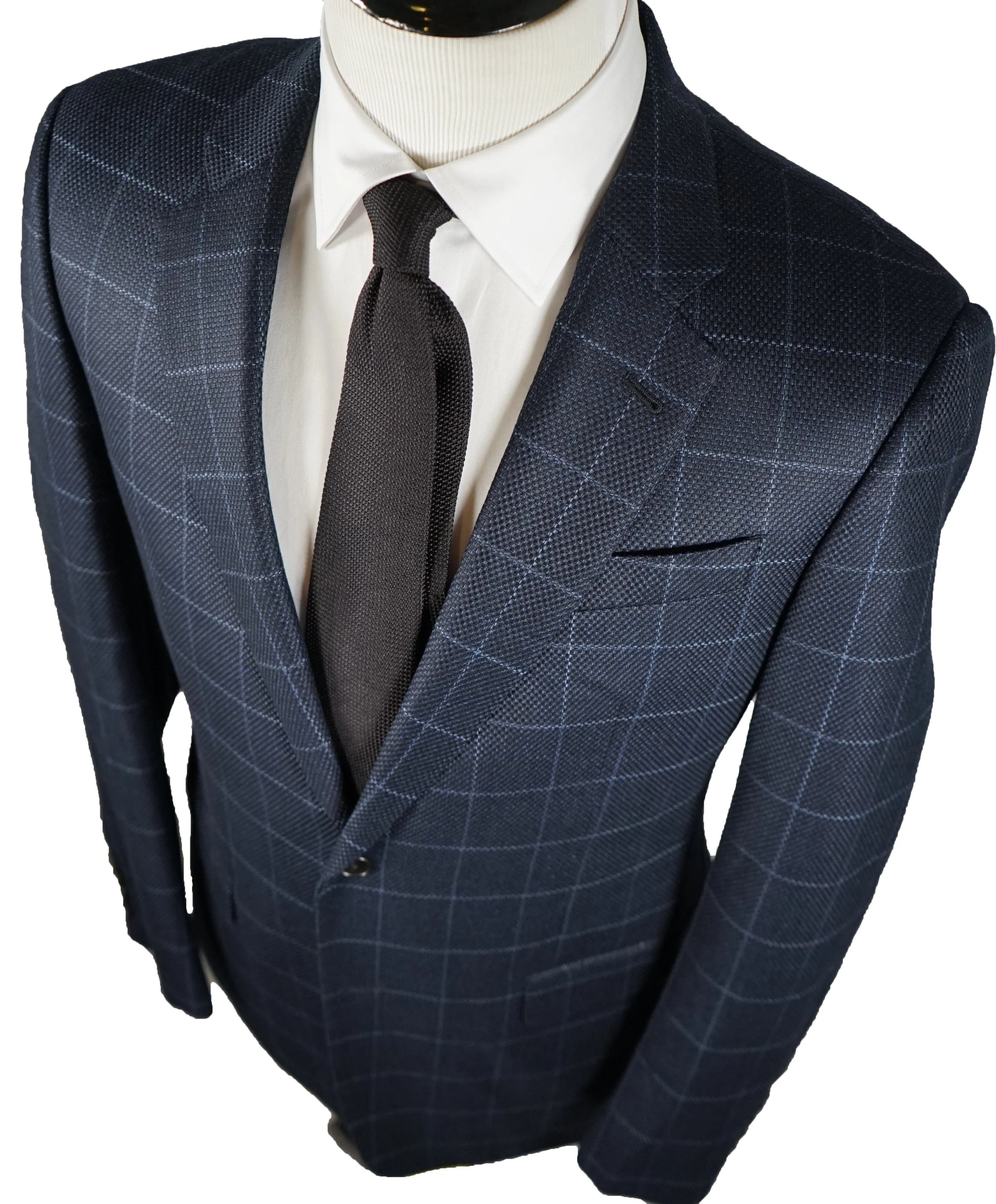 ARMANI COLLEZIONI - Blue & Navy Textured CASHMERE BLEND Royal Weave Blazer - 42L