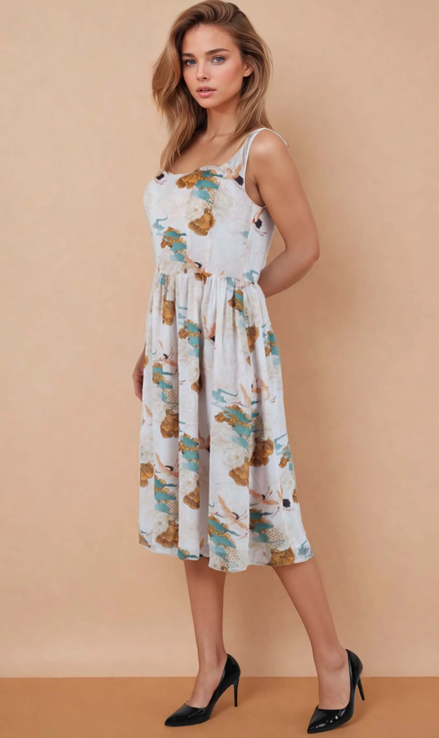 Arris Tea Dress with Sweetheart Neck