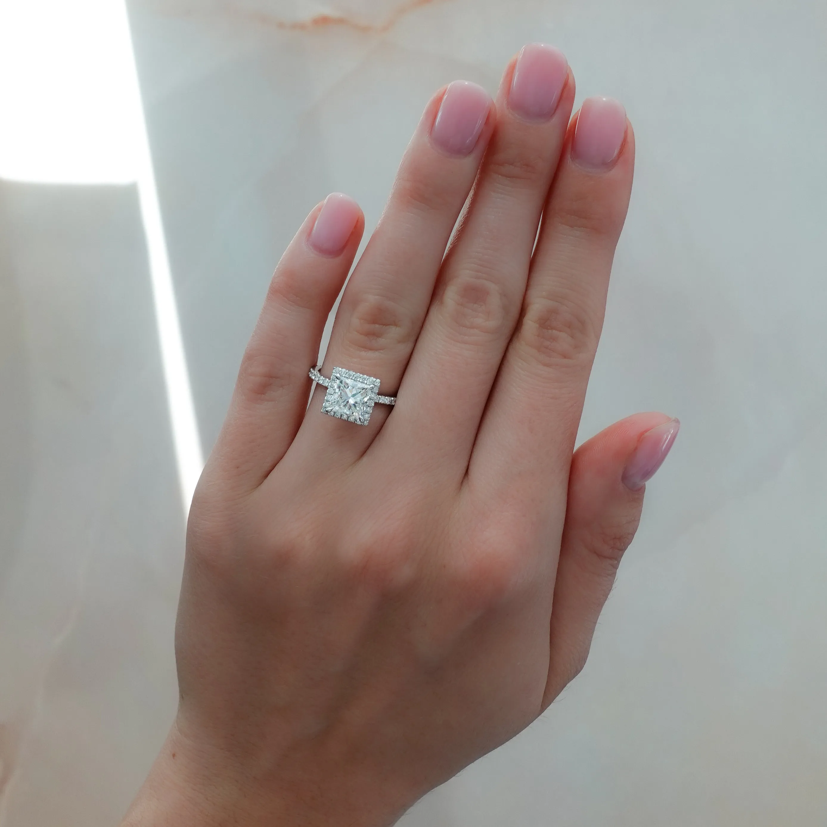 Aurora Pavé Halo Engagement Ring With Princess Cut Diamond