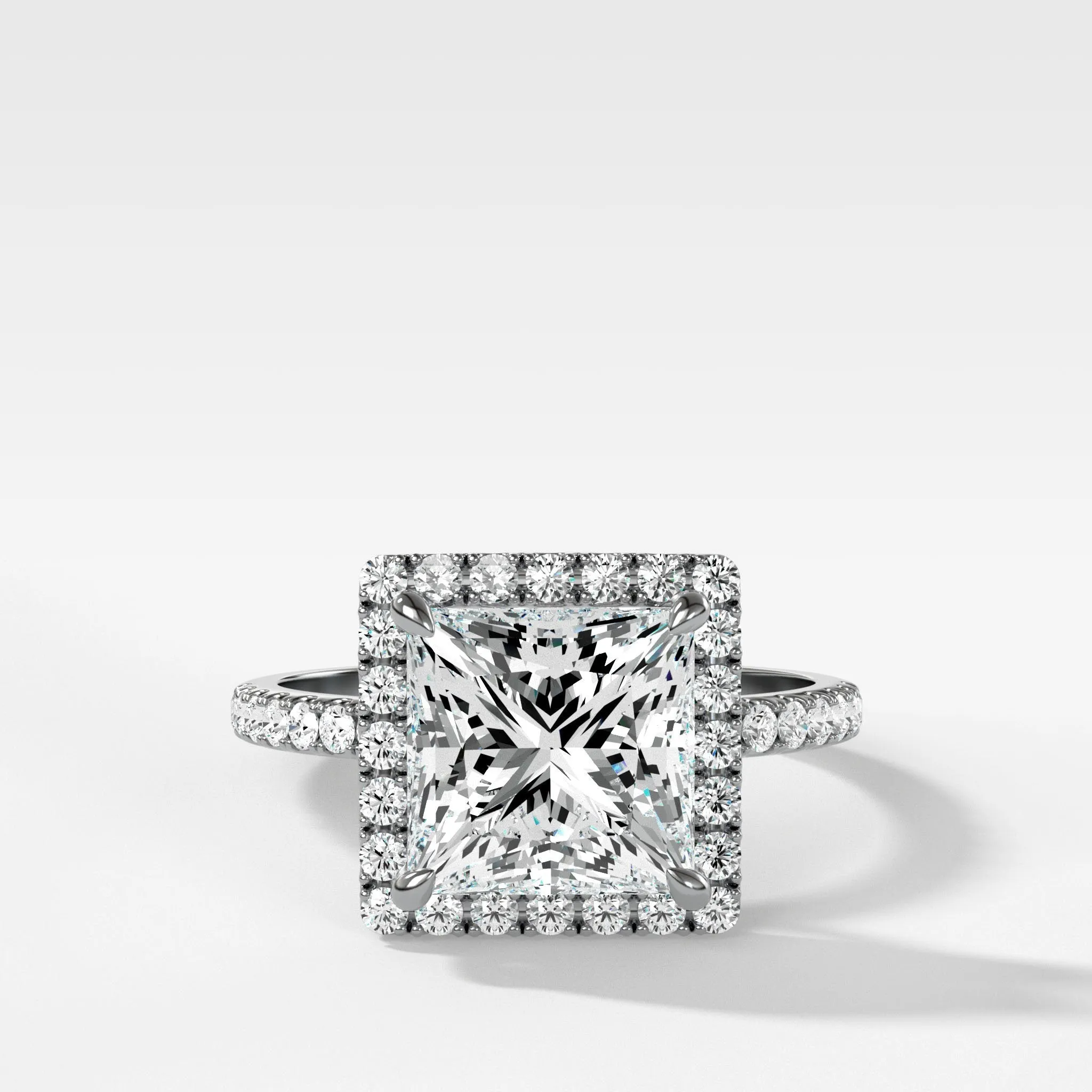 Aurora Pavé Halo Engagement Ring With Princess Cut Diamond