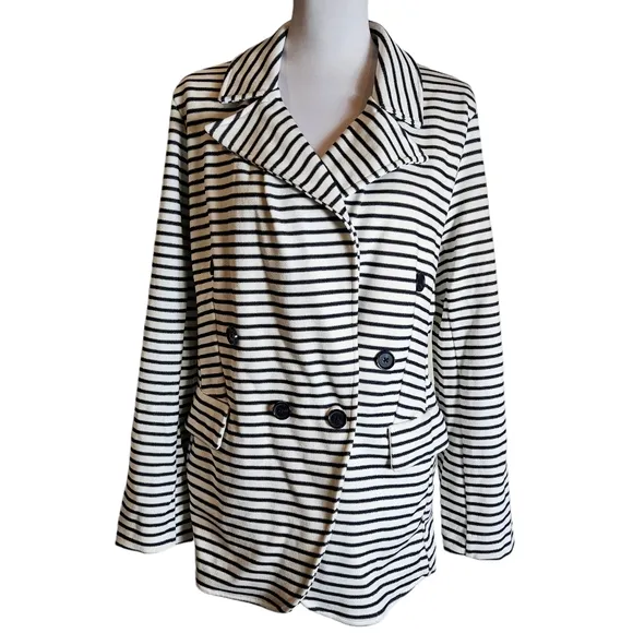Banana Republic Pique Knit Striped Double Breasted Preppy Blazer Jacket Size XL