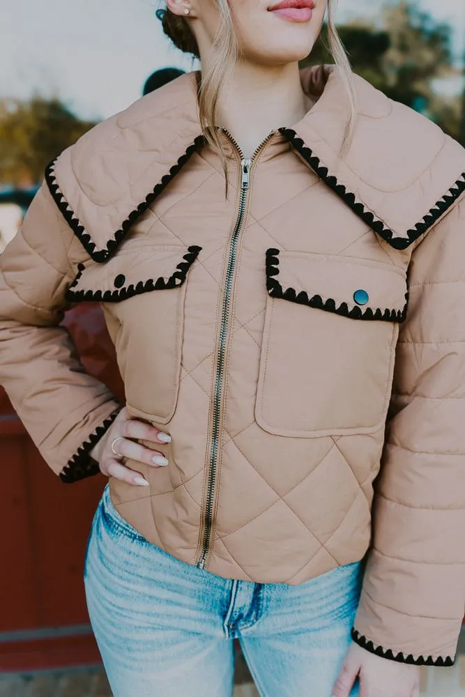 Beige Quilted Puffer Jacket CJ6589