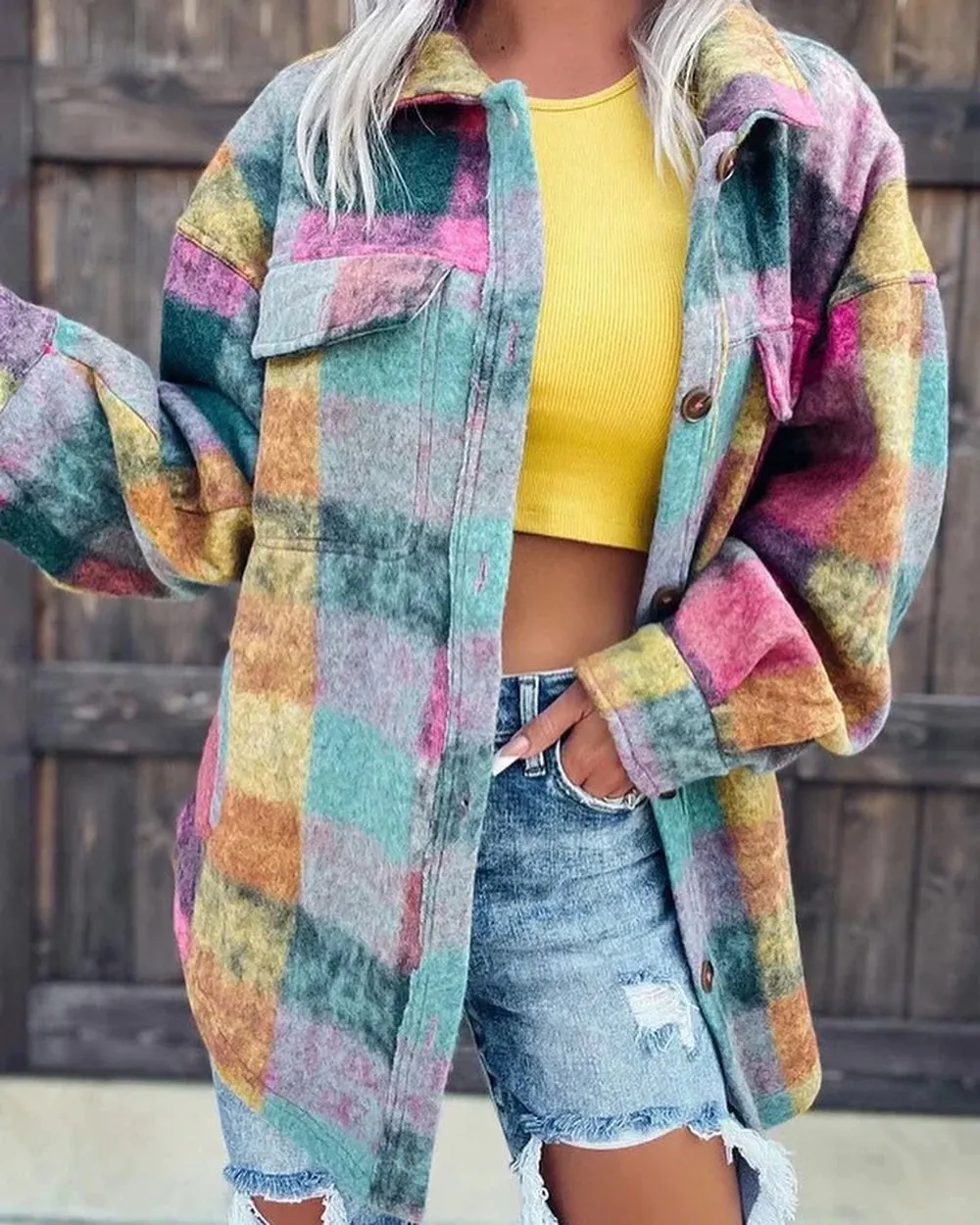 Beth Plaid Shacket - Pink Mix