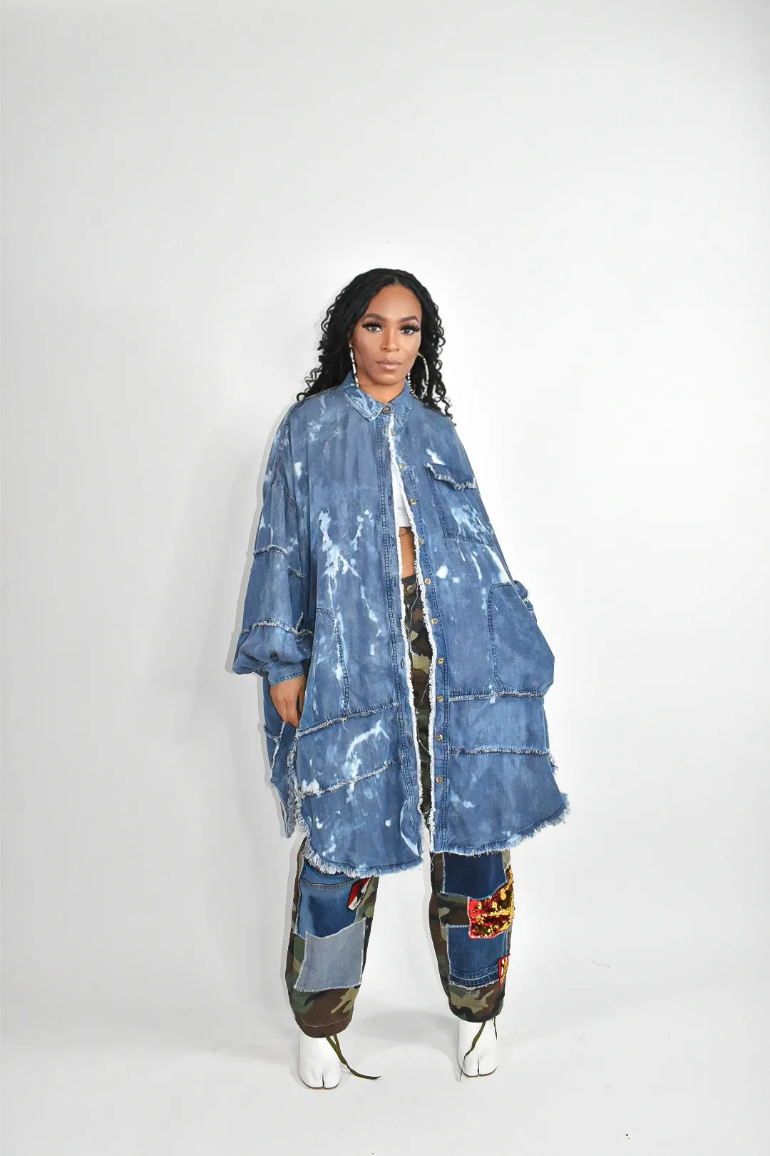 Bleached Oversized Denim Dress/Cardigan
