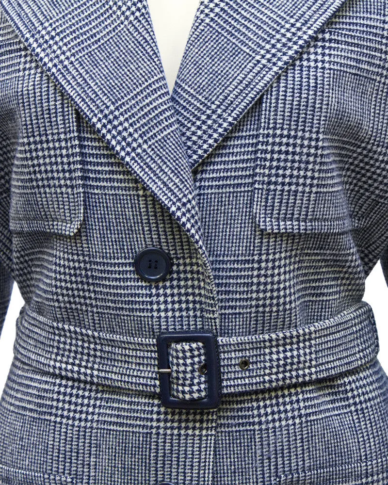 Blue Houndstooth Wool Safari Suit