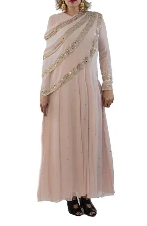 Blush Pink Kurta with Cape Suit Set with Swarvoski Crystals Work