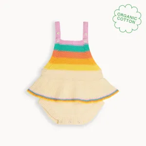 Bubble Frill - Rainbow Pink Knit Stripe Romper