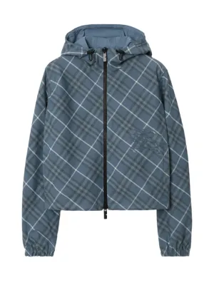 Burberry Cropped Reversible Check Jacket in Pewter
