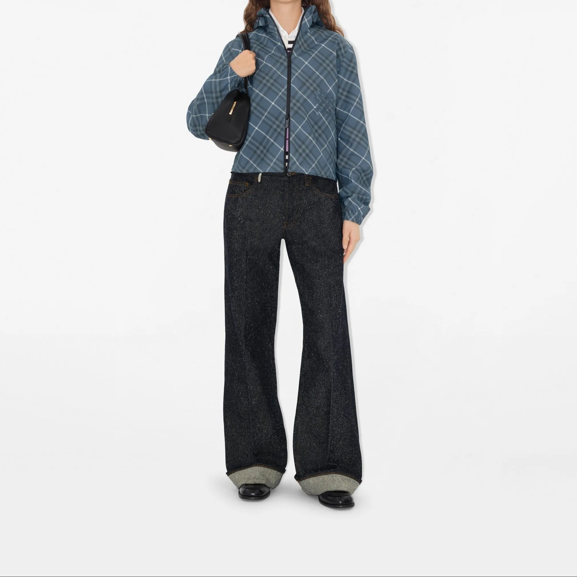 Burberry Cropped Reversible Check Jacket in Pewter