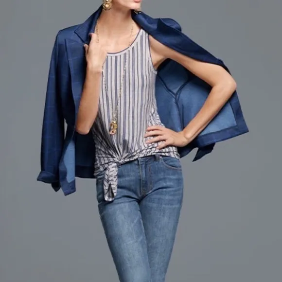 Cabi Sunset Kiss Navy Blue Windowpane Check Blazer