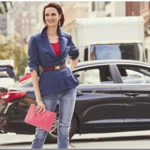 Cabi Sunset Kiss Navy Blue Windowpane Check Blazer