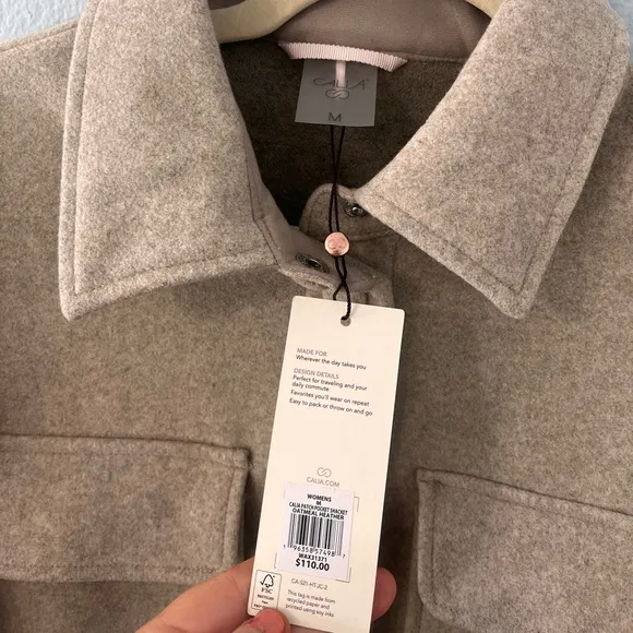 Calia Patch Pocket Shacket in Oatmeal Heather Size M NWT