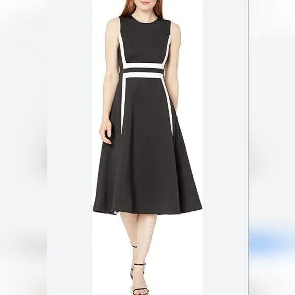 Calvin Klein 🖤  Black &amp; White A-Line Midi Dress