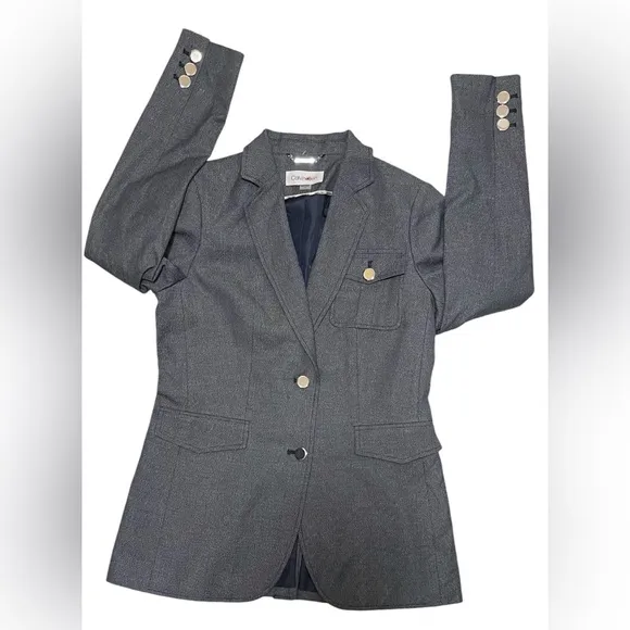 CALVIN KLEIN BLAZER NOTCH COLLAR TWO-BUTTON DOWN WOMEN BLUE COLOR POCKETS SIZE 6