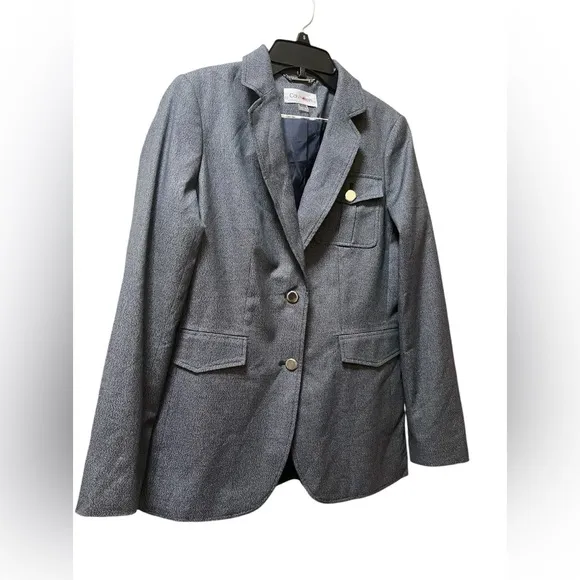 CALVIN KLEIN BLAZER NOTCH COLLAR TWO-BUTTON DOWN WOMEN BLUE COLOR POCKETS SIZE 6