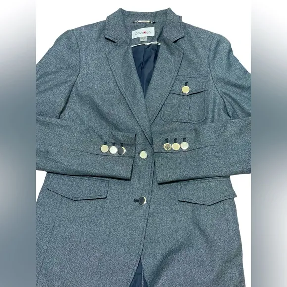 CALVIN KLEIN BLAZER NOTCH COLLAR TWO-BUTTON DOWN WOMEN BLUE COLOR POCKETS SIZE 6