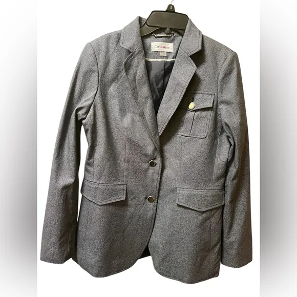 CALVIN KLEIN BLAZER NOTCH COLLAR TWO-BUTTON DOWN WOMEN BLUE COLOR POCKETS SIZE 6