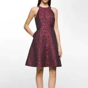 Calvin Klein Brocade Jacquard Halter Fit &amp; Flare Dress