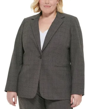 Calvin Klein Plus Notched-Collar Single-Button Blazer Jacket Multi Brown 18W