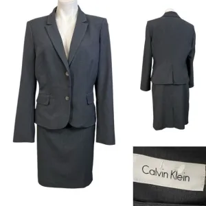 Calvin Klein skirt suit 14 gray long sleeve knee length office business church