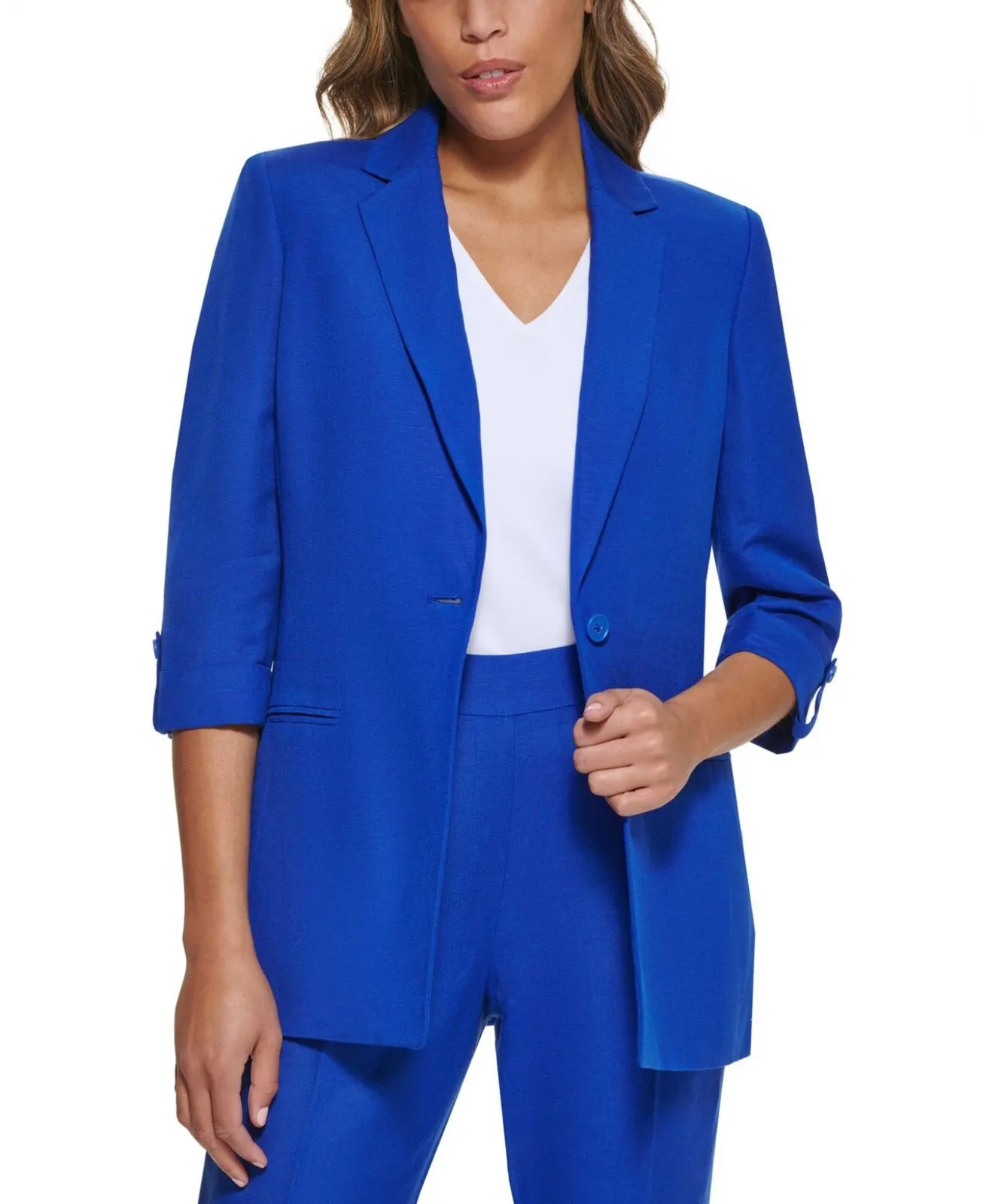 Calvin Klein Womens Petite Roll-Tab One-Button Blazer Jacket T23JA788