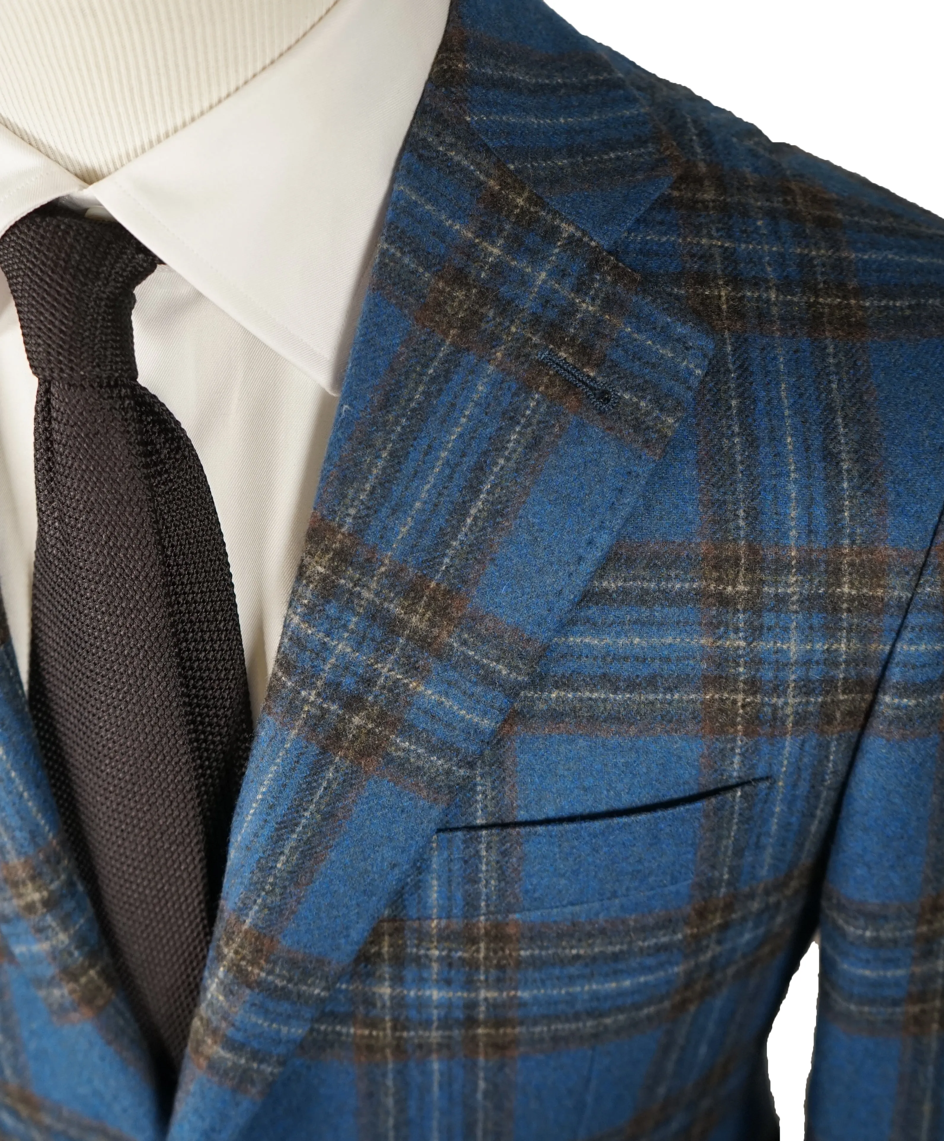 CANALI - Bold Cobalt Blue & Brown Plaid “Kei” Slim Partially Lined Blazer - 38R