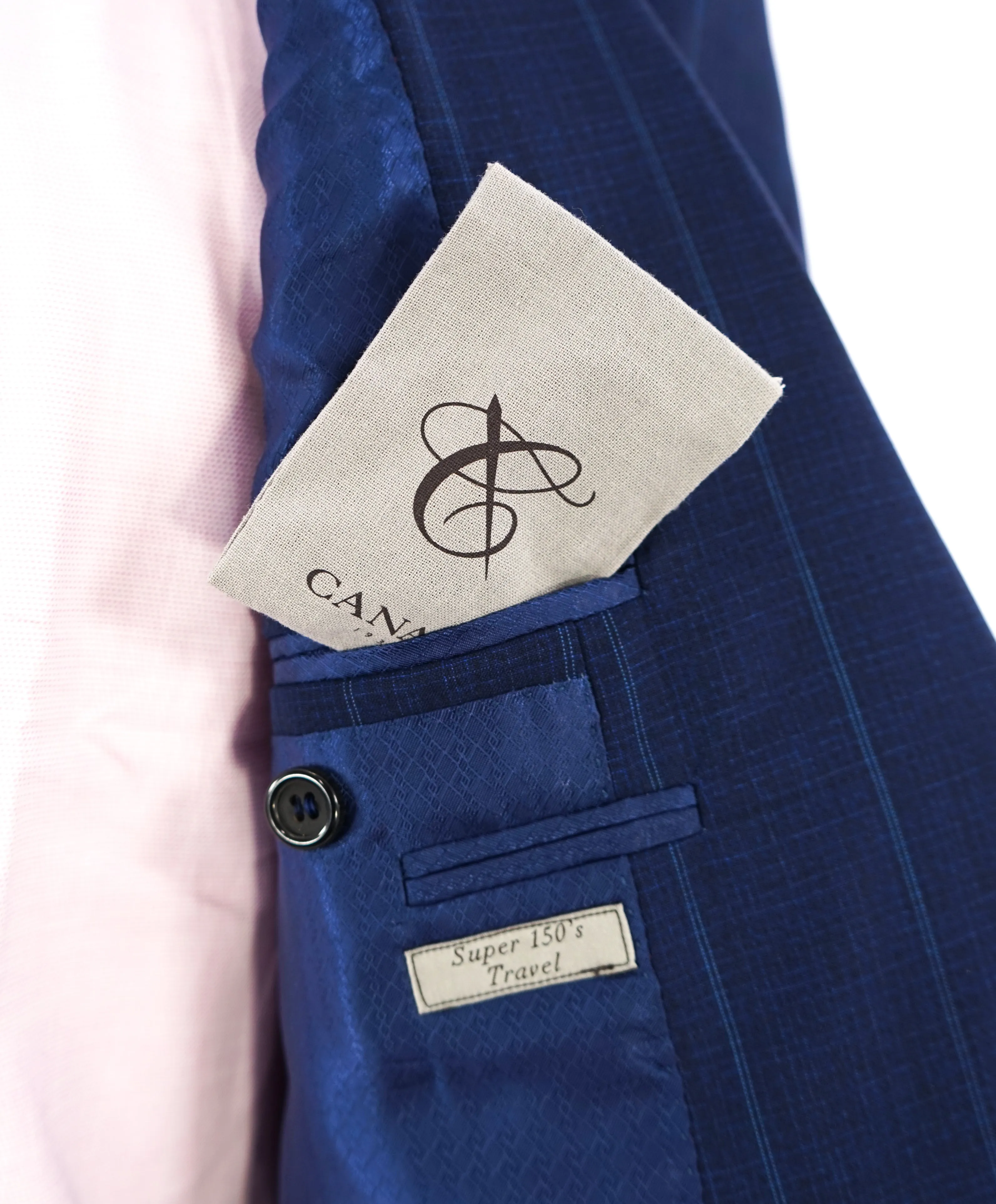 CANALI - "EXCLUSIVE" Super 150's Travel Blue Check Plaid Blazer - 40R