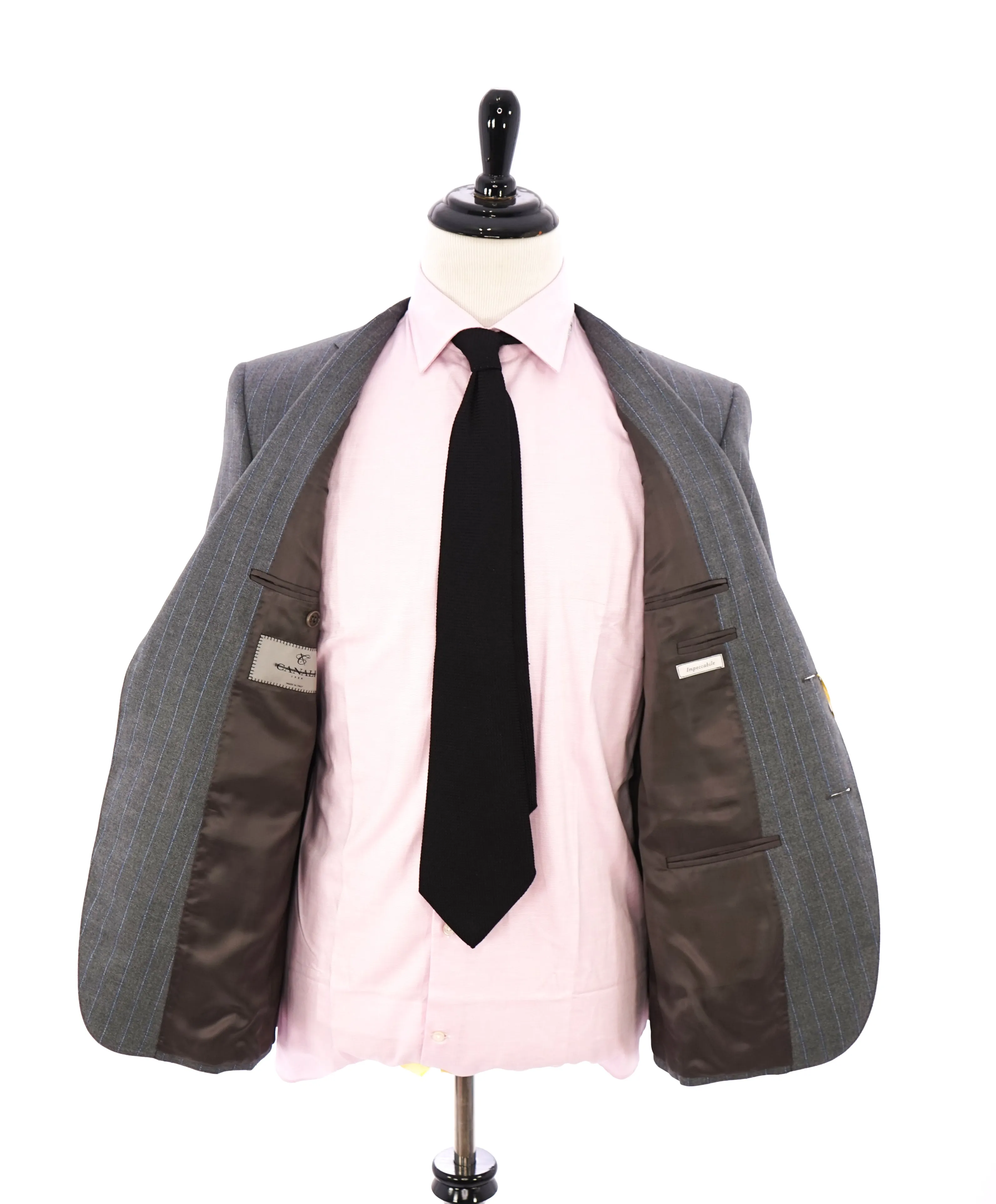 CANALI - "IMPECCABILE" Gray & Blue Raised Textured Stripe Blazer - 40S