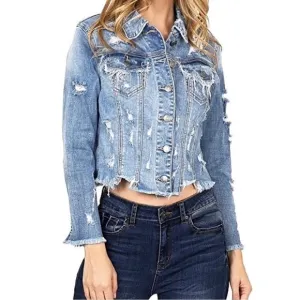 Cello distressed cropped jean jacket