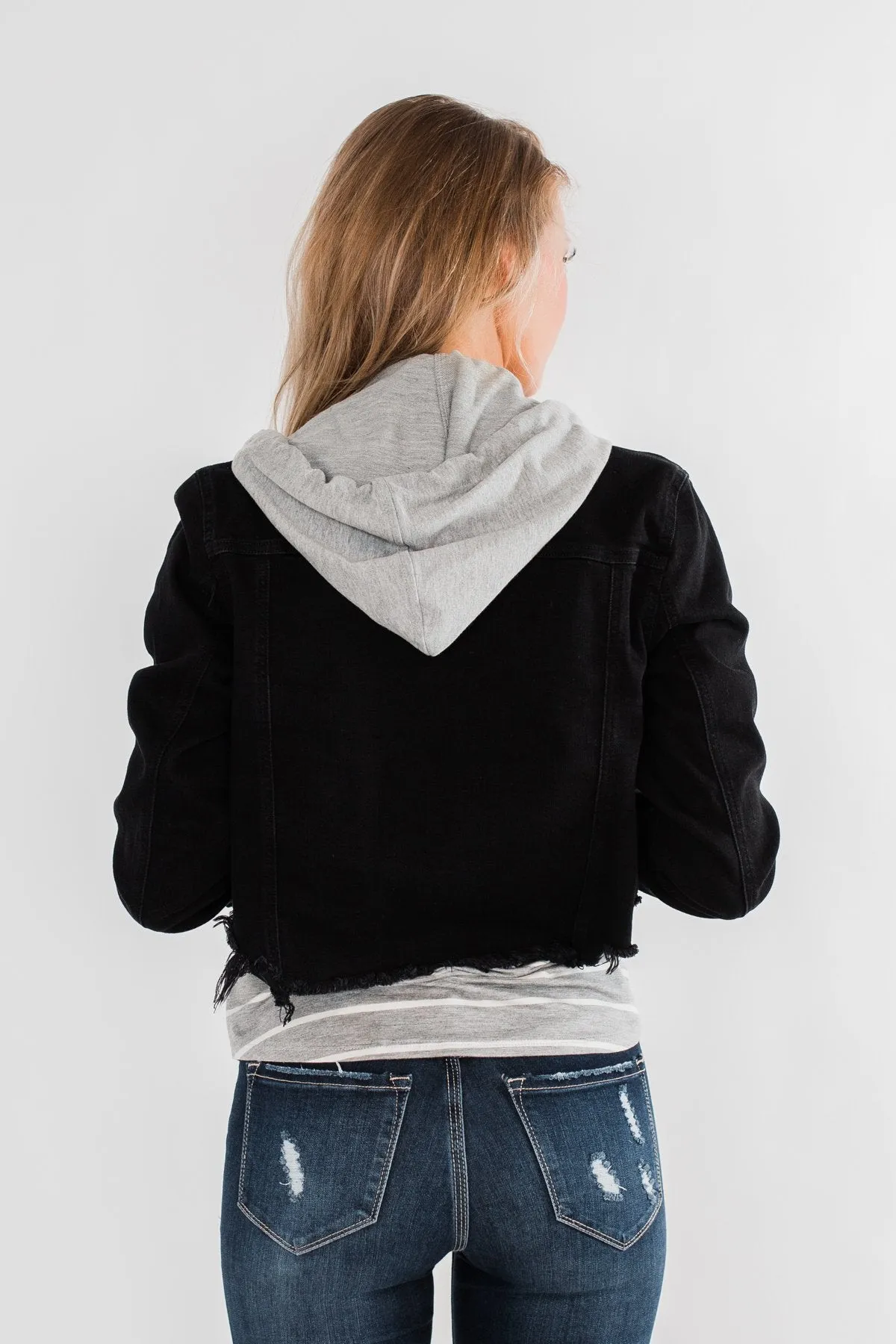 C'est Toi Frayed Hem Denim Jacket- Black
