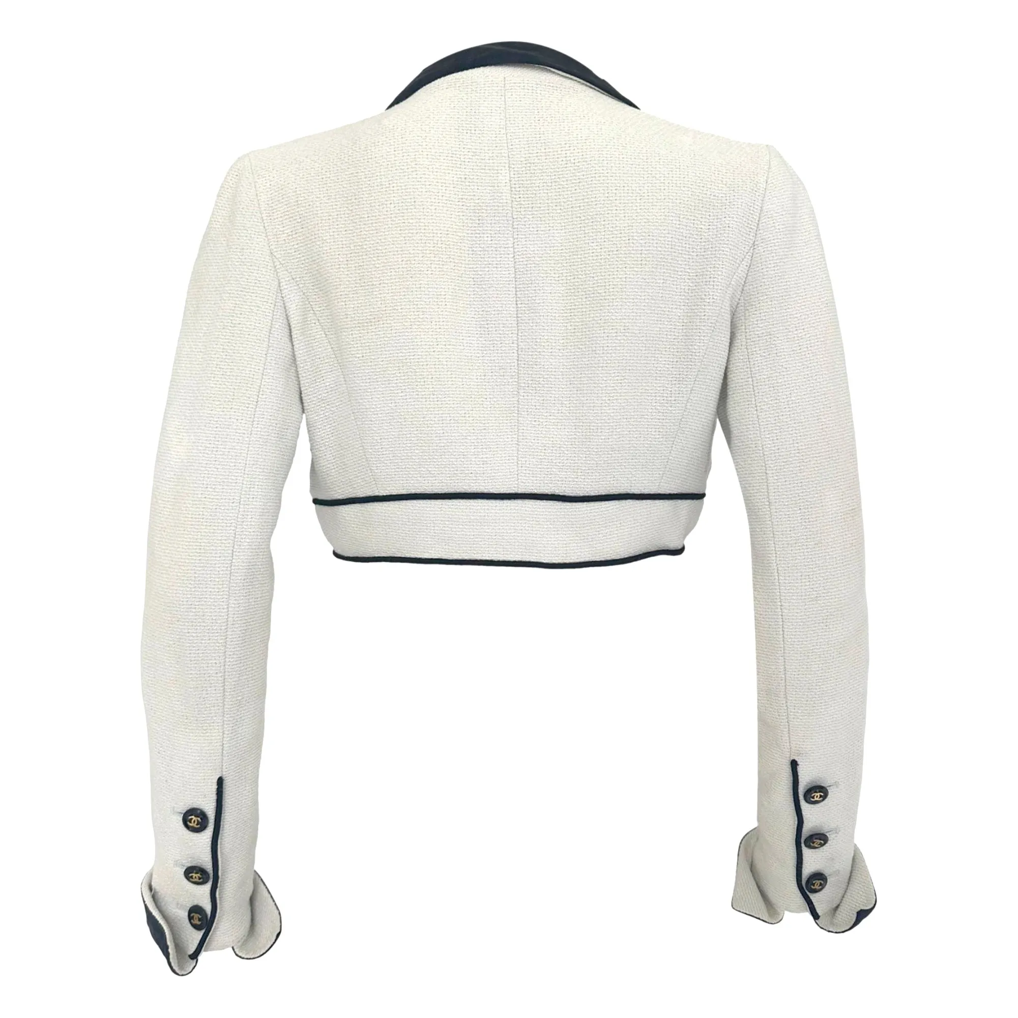 Chanel Cropped Ivory   Black Jacket