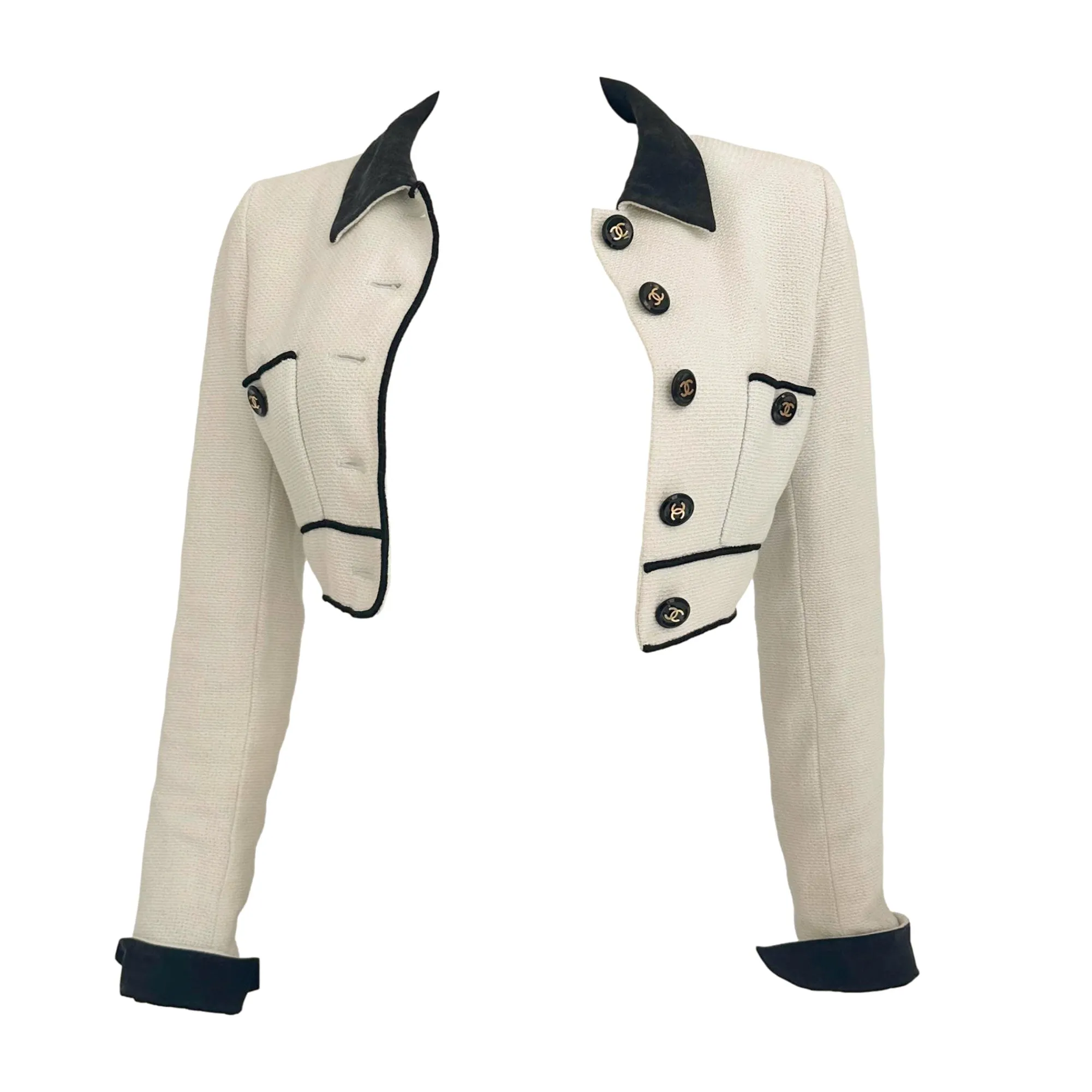 Chanel Cropped Ivory   Black Jacket