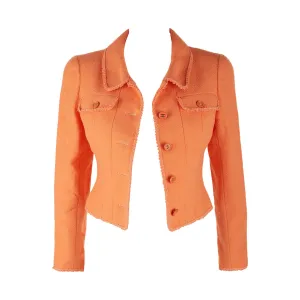 Chanel Peach Cropped Logo Button Jacket