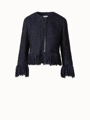 Chunky Cotton Blend Tweed Jacket with Fringe