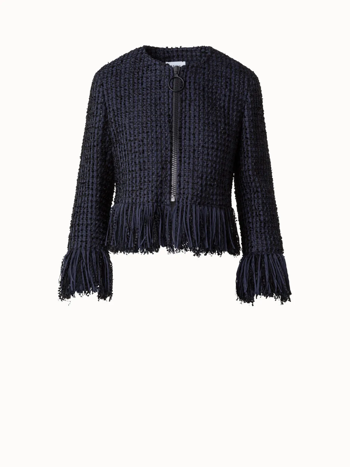 Chunky Cotton Blend Tweed Jacket with Fringe