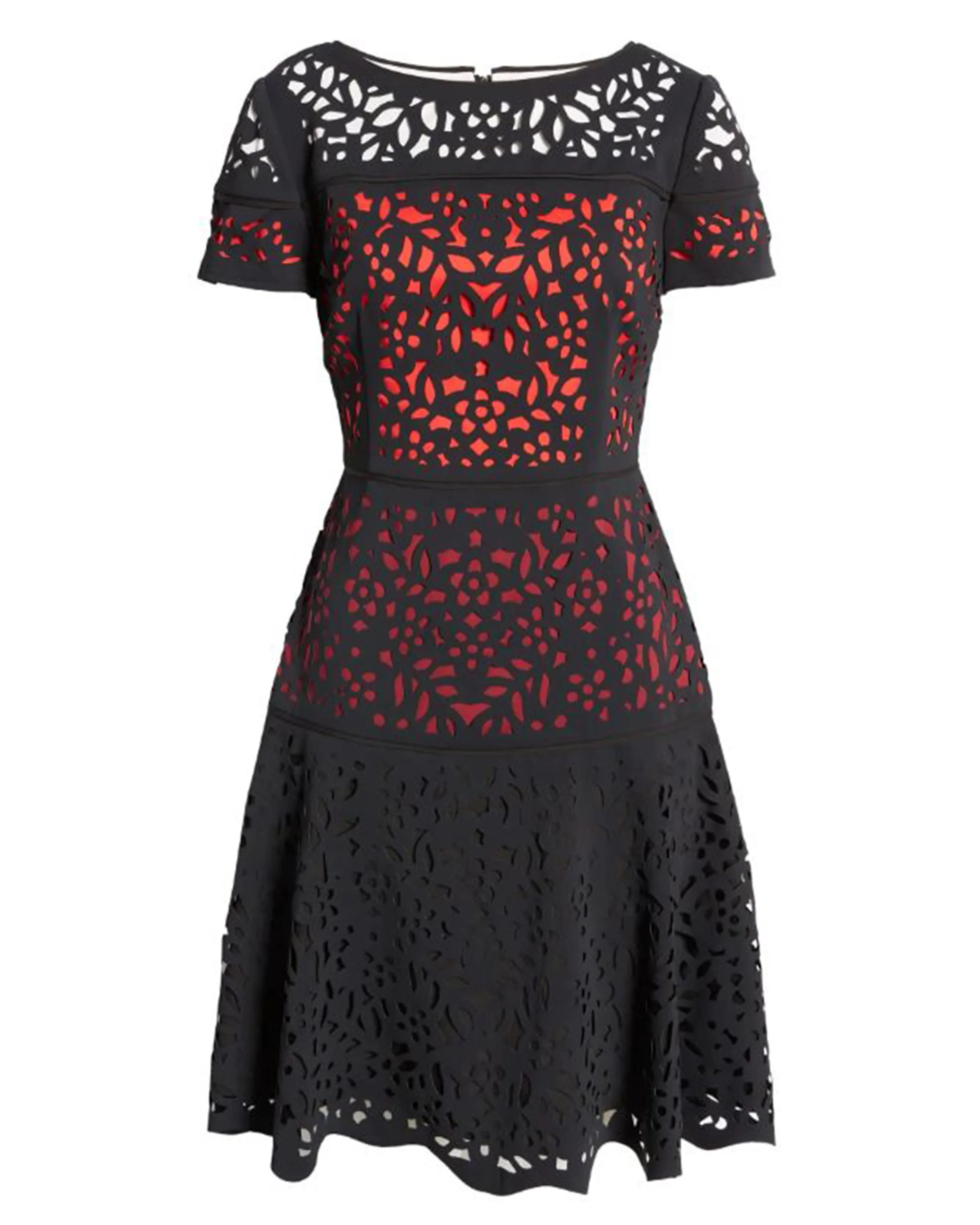 Colorblock Laser Cut Fit & Flare in Red