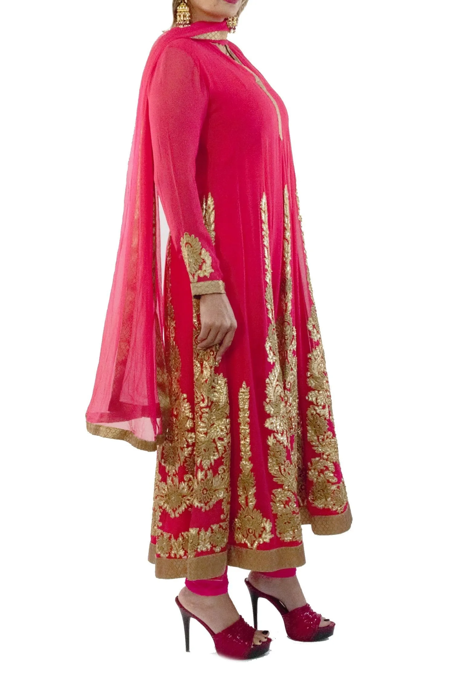 Coral Embroidered Anarkali Suit