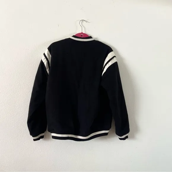 Cotton on black white varsity jacket oversized XS women’s unisex winter casual
