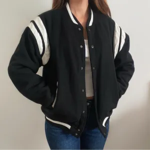 Cotton on black white varsity jacket oversized XS women’s unisex winter casual