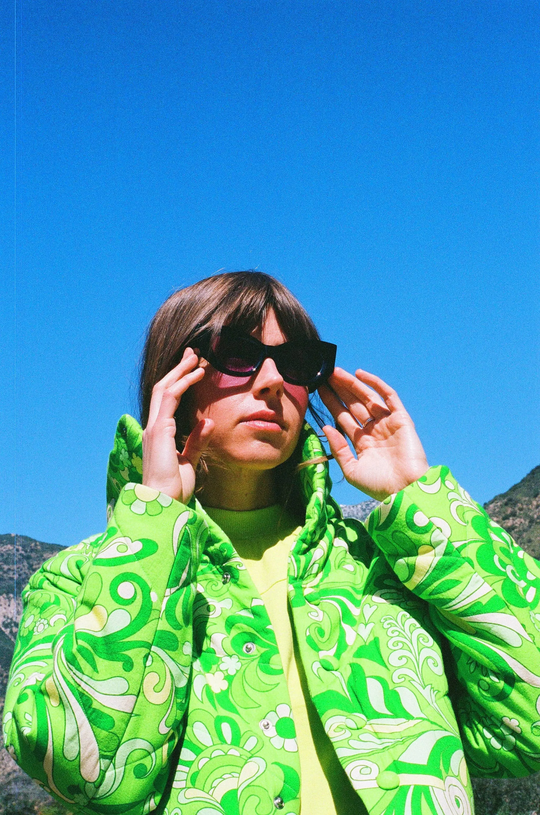 Cotton Quilted Jacket - Lime Psychedelic Floral