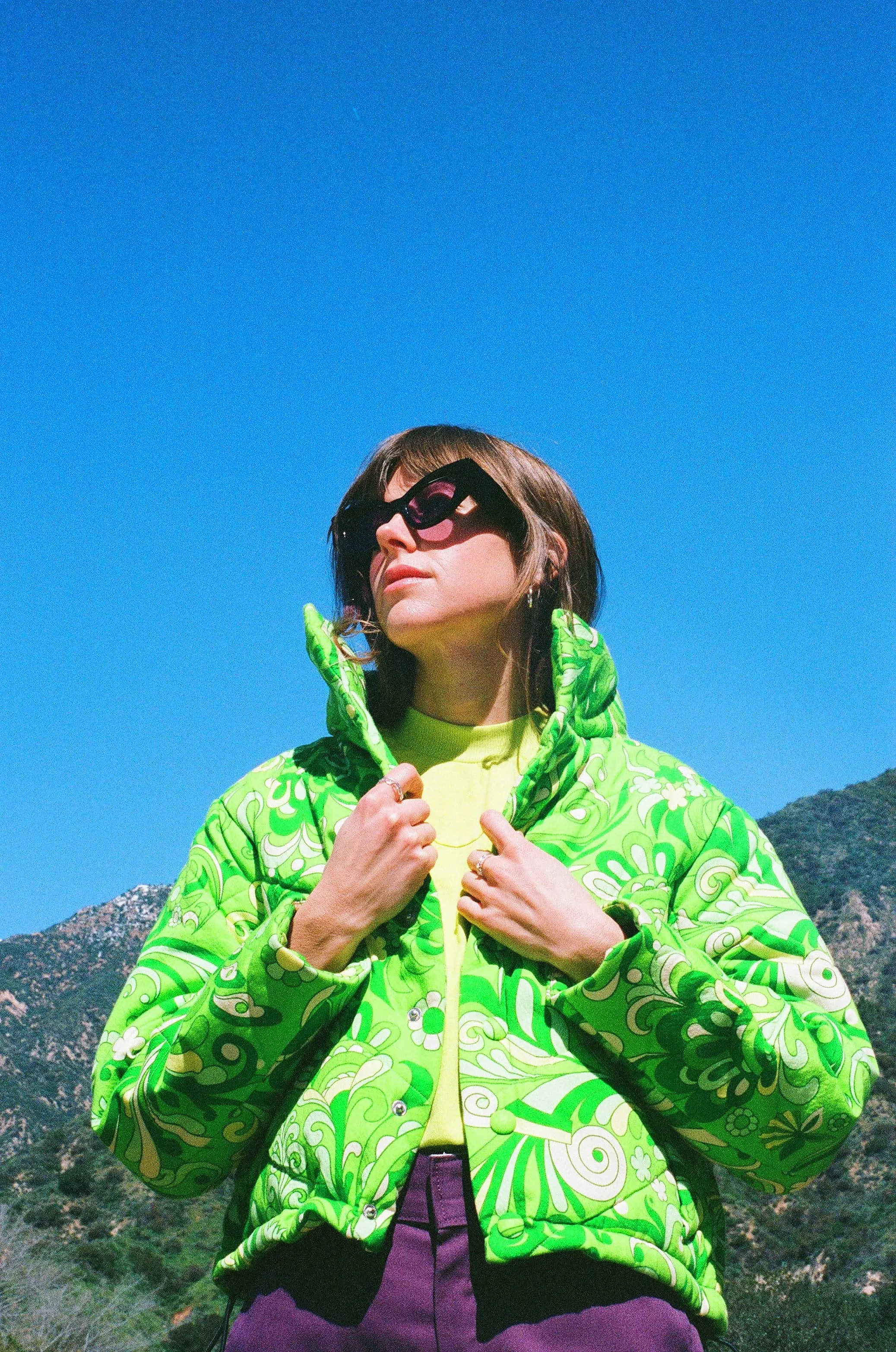 Cotton Quilted Jacket - Lime Psychedelic Floral