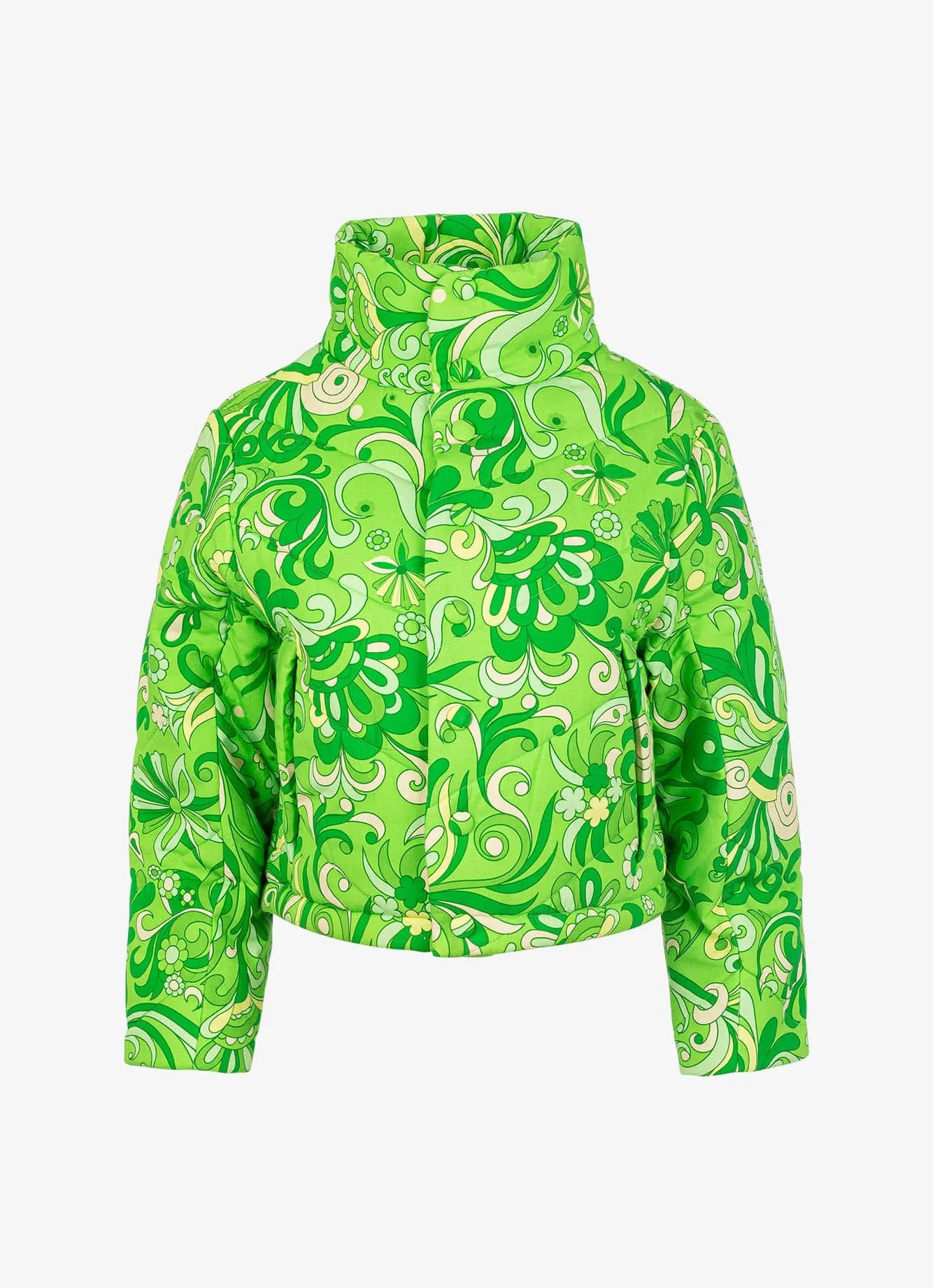 Cotton Quilted Jacket - Lime Psychedelic Floral