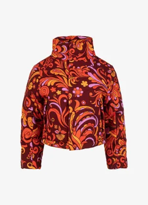 Cotton Quilted Jacket- Wine Psychedelic Floral