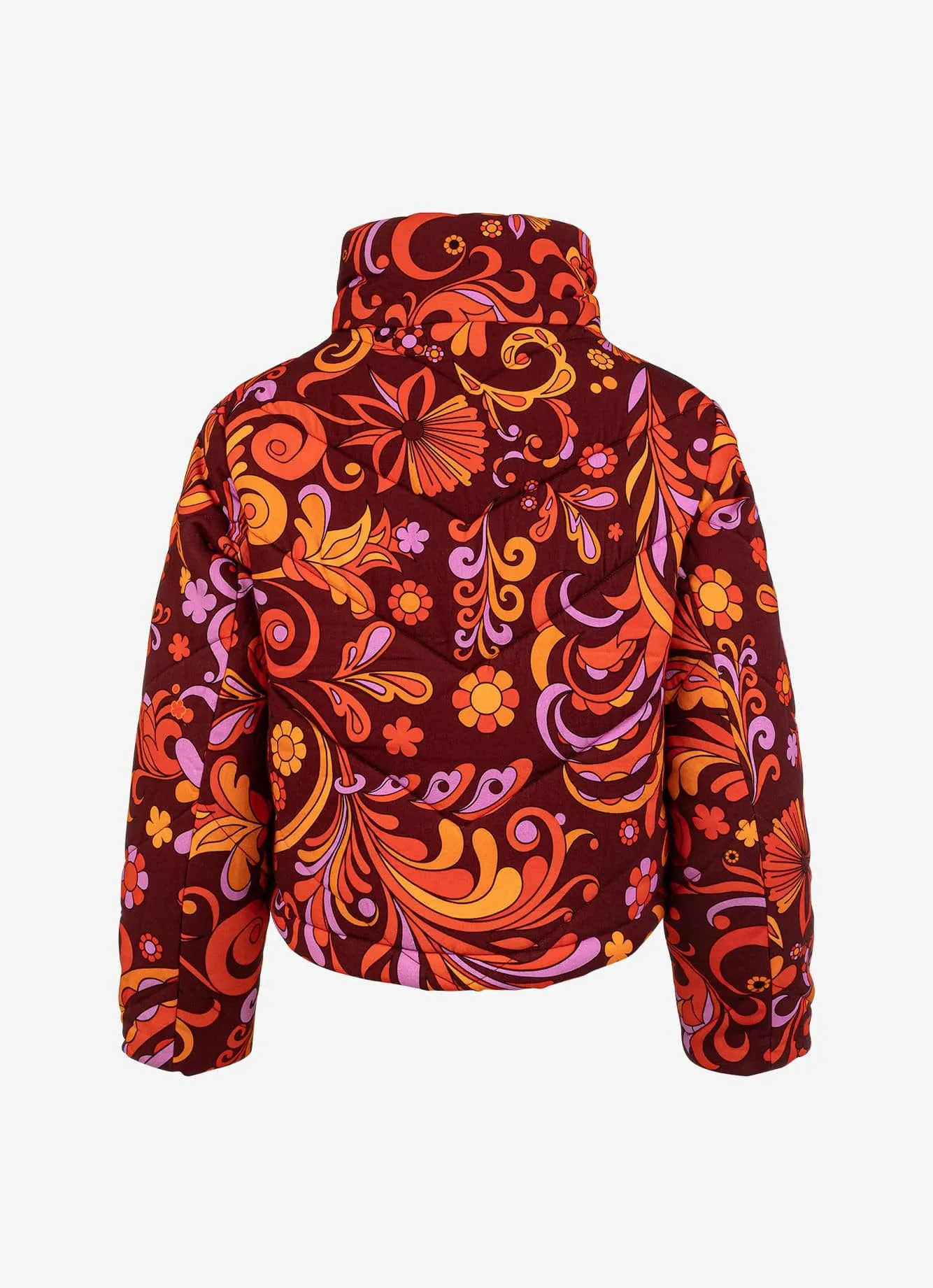 Cotton Quilted Jacket- Wine Psychedelic Floral