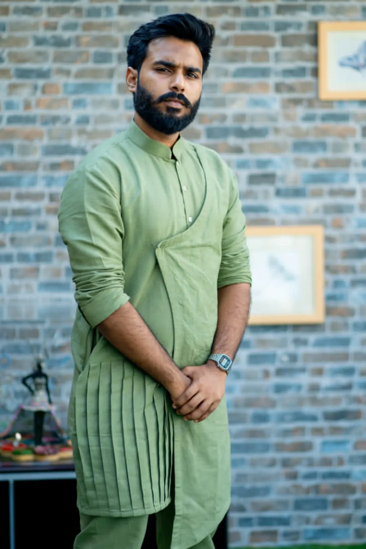 Cotton X Linen Blue and Light Kurta Set