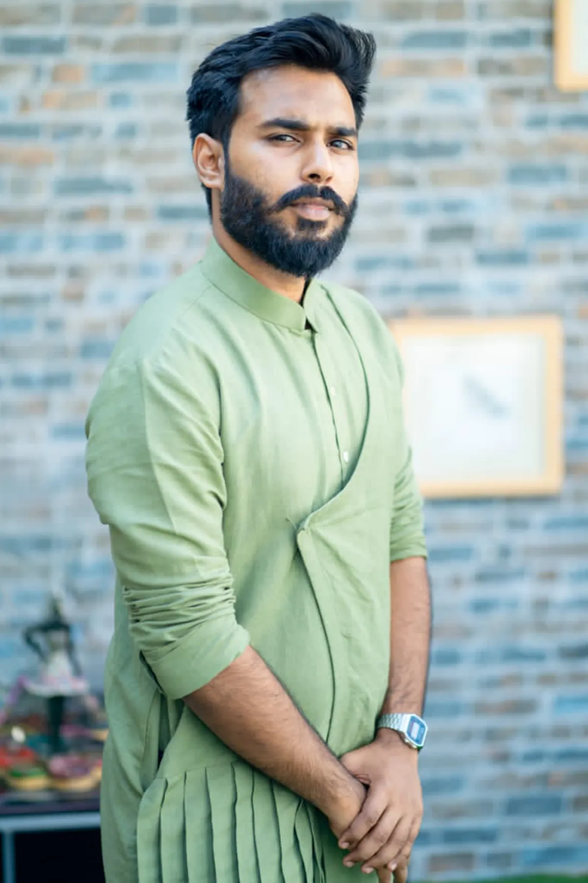 Cotton X Linen Blue and Light Kurta Set