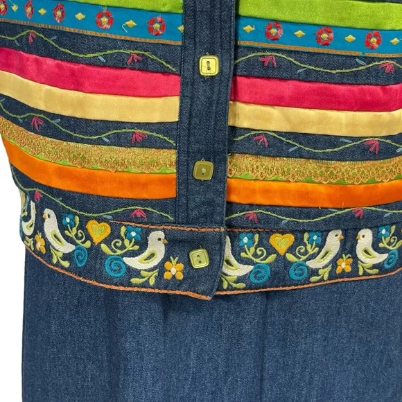 Country Wear Clothing Lonnee Star Denim Jacket &amp; Dress Ribbon Embroidered Sz M